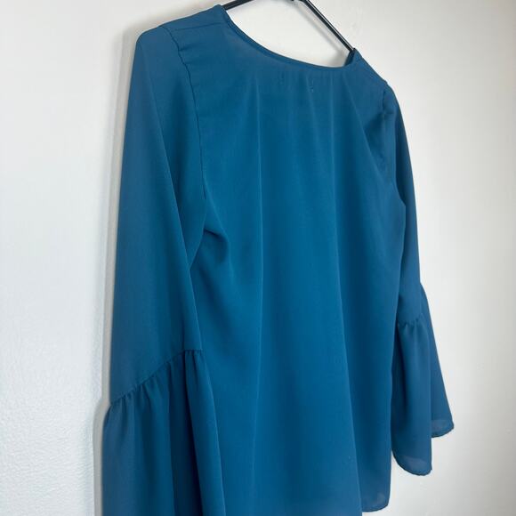 Abercrombie & Fitch Womens Bell Peasant Sleeve Lace-Up V-Neck Teal Blouse Top XS - Picture 6 of 8